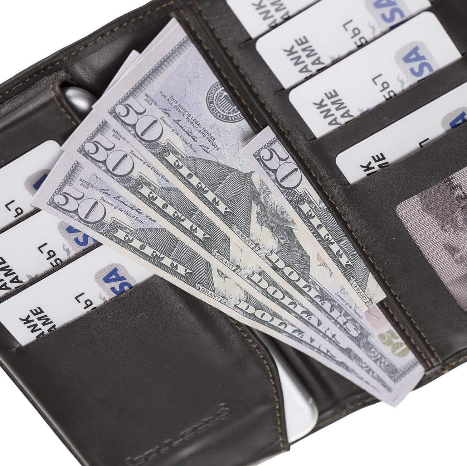 Wallet Case Leather Universal Wallet Case up to 5.7 inch Phones - Rustic Dark Brown Bouletta Shop