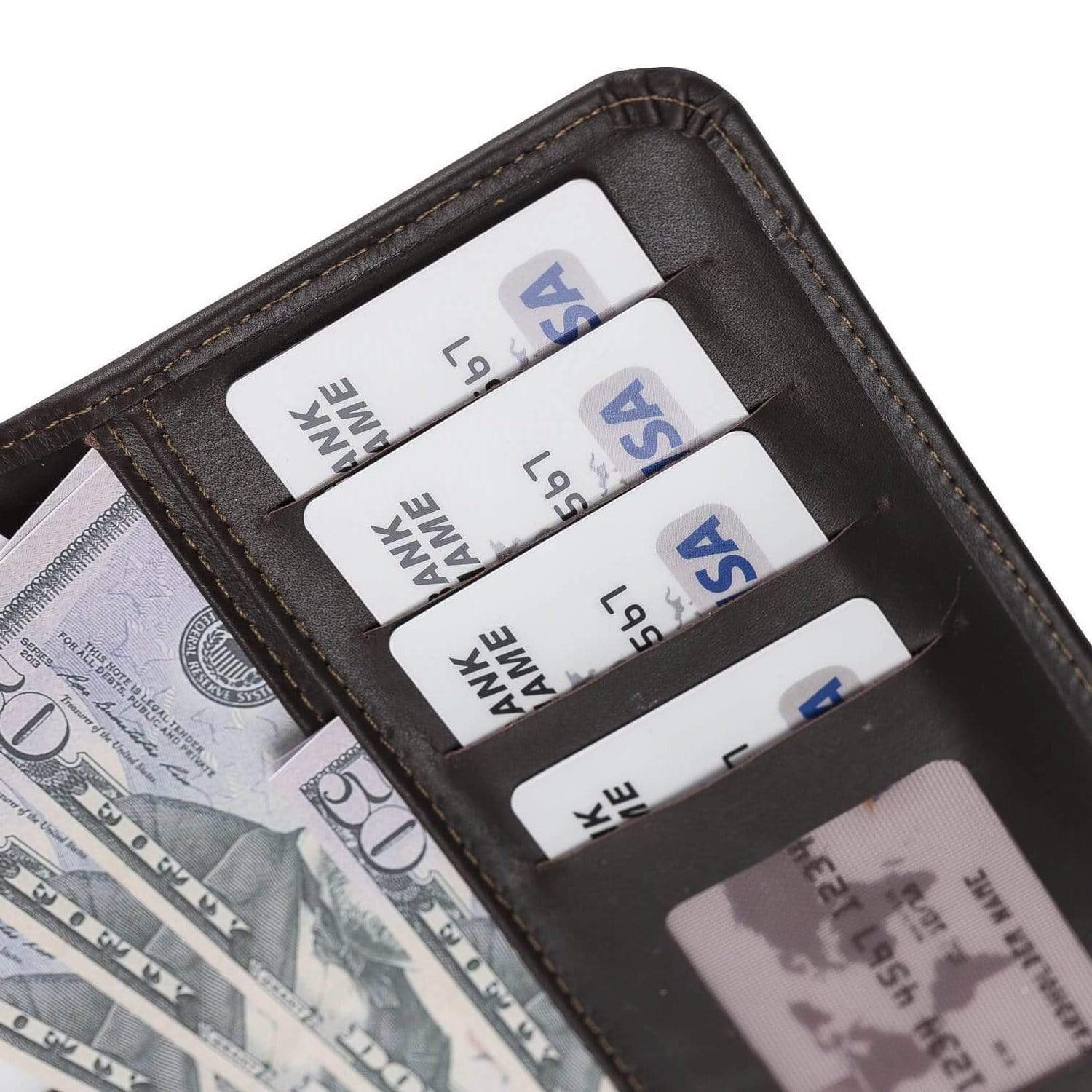 Wallet Case Leather Universal Wallet Case up to 5.7 inch Phones - Rustic Dark Brown Bouletta Shop