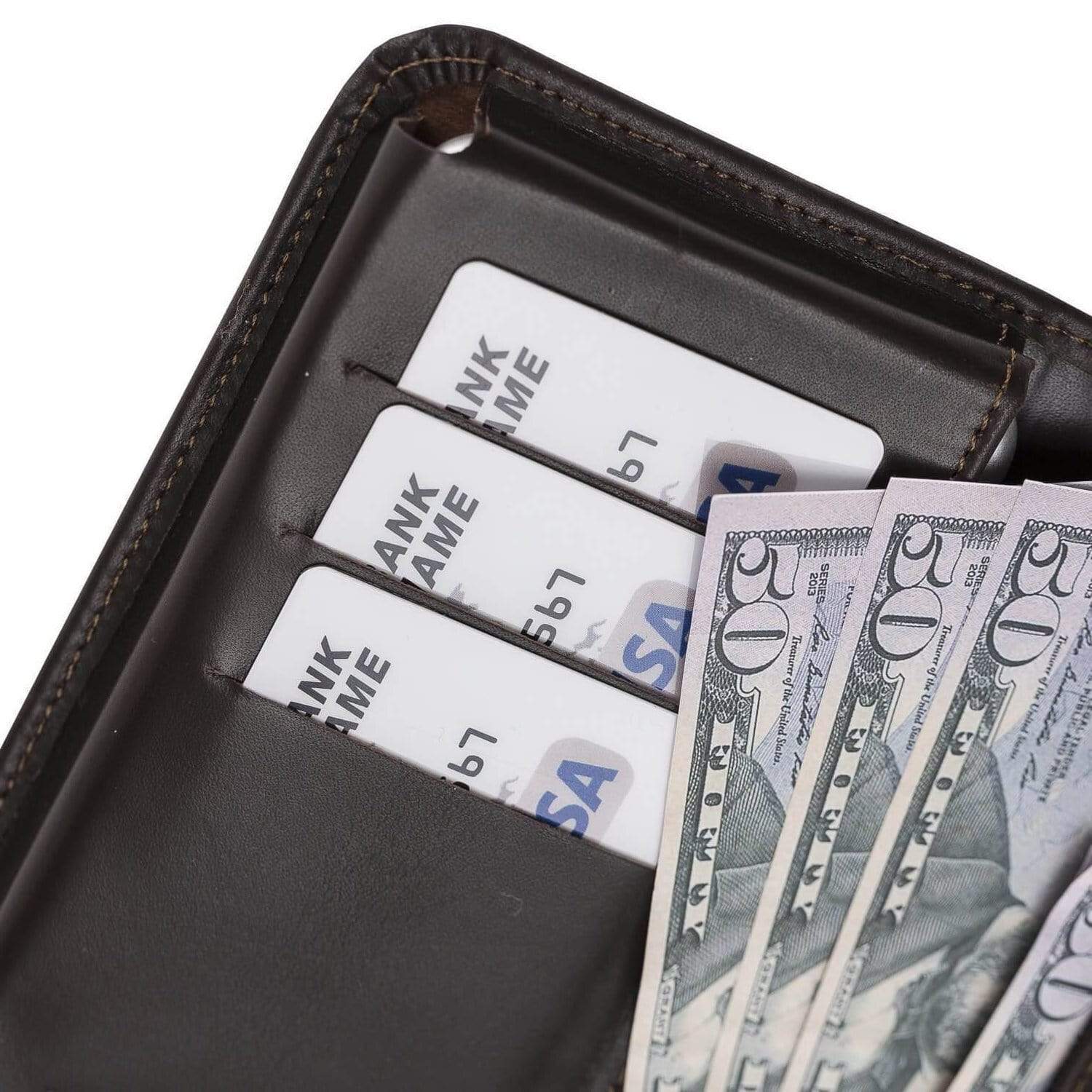 Wallet Case Leather Universal Wallet Case up to 5.7 inch Phones - Rustic Dark Brown Bouletta Shop
