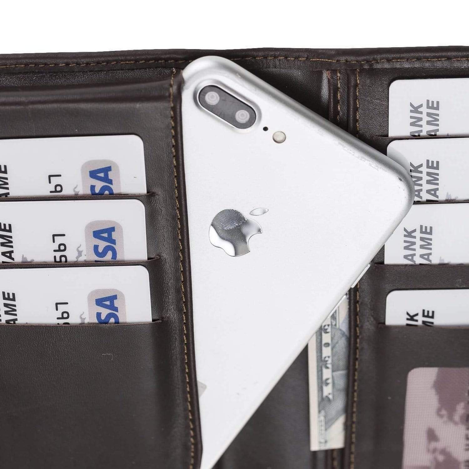 Wallet Case Leather Universal Wallet Case up to 5.7 inch Phones - Rustic Dark Brown Bouletta Shop