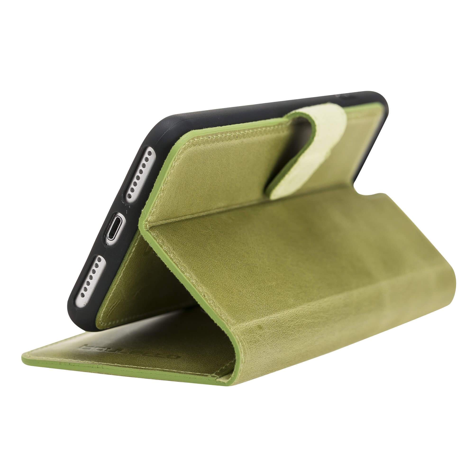 Wallet Case Magnetic Detachable Leather Wallet Case for Apple iPhone 7/8 Plus- Crazy Green Bouletta Case