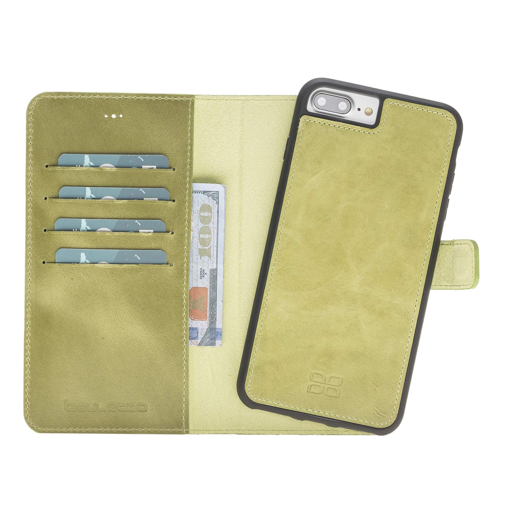 Wallet Case Magnetic Detachable Leather Wallet Case for Apple iPhone 7/8 Plus- Crazy Green Bouletta Shop