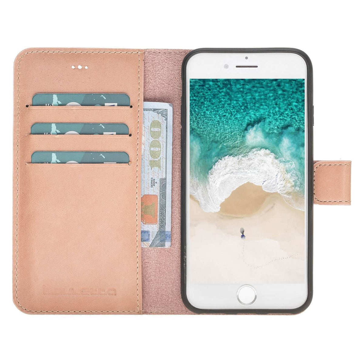 Wallet Case Magnetic Detachable Leather Wallet Case for Apple iphone SE2/7/8 - Senza Pink Bouletta Case