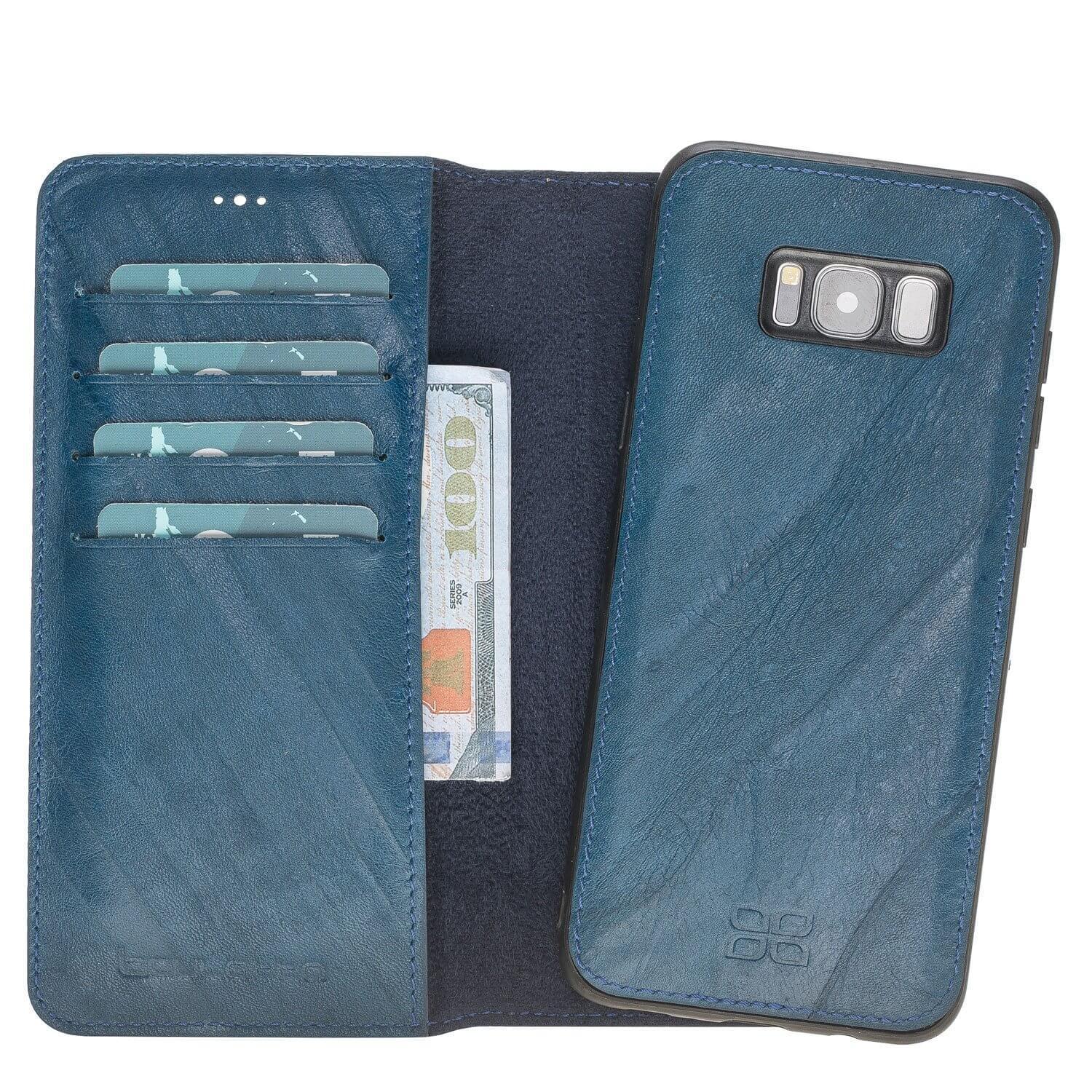 Wallet Case Magnetic Detachable Leather Wallet Case for Samsung S8 Plus - Creased Blue Bouletta Case