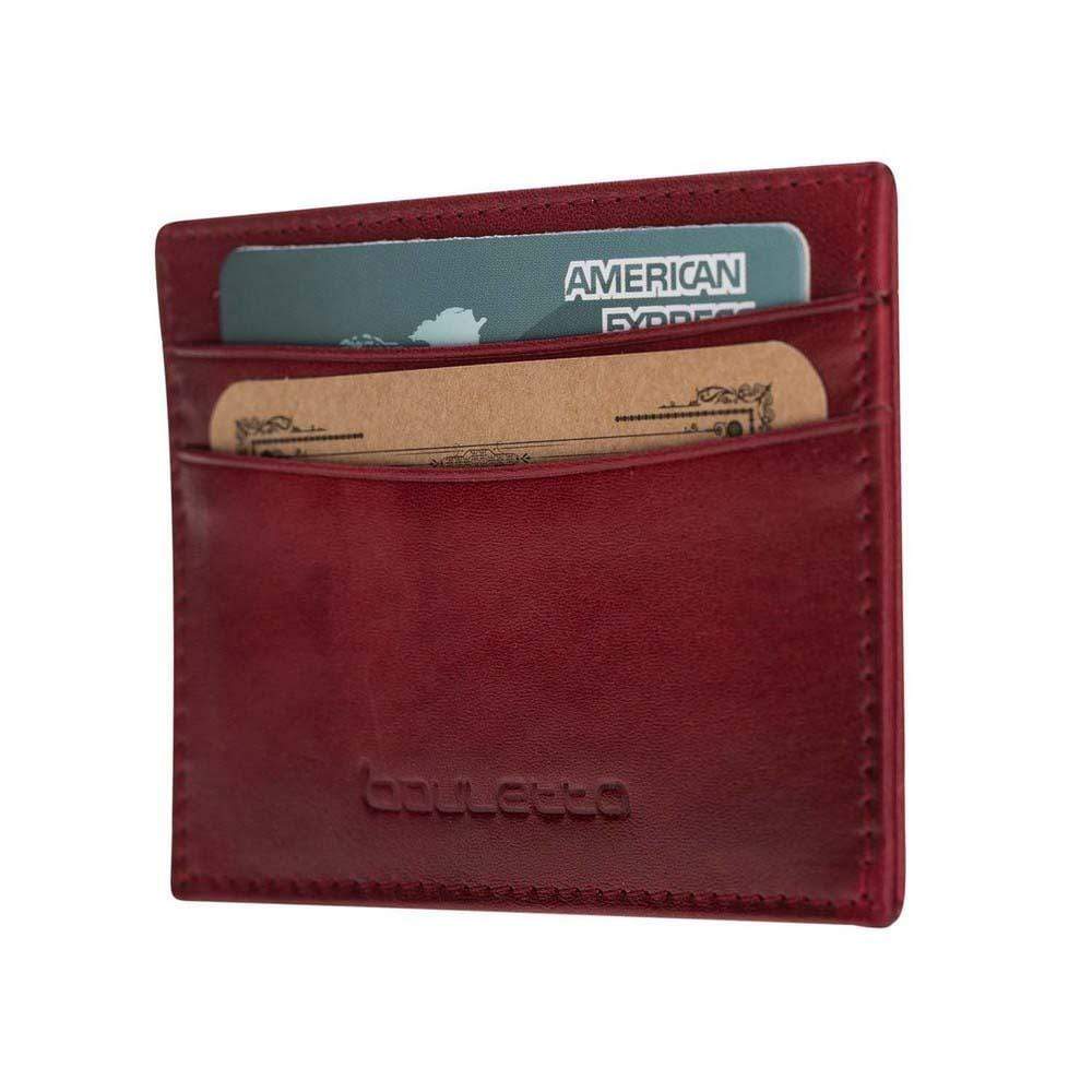 Wallet Leather Credit Card Holder - Vegetal Burnished Red Bouletta Shop