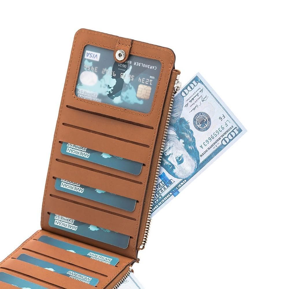 Wallet V Wallet Universal Leather Phone Wallet - Rustic Tan with Effect Bouletta Shop