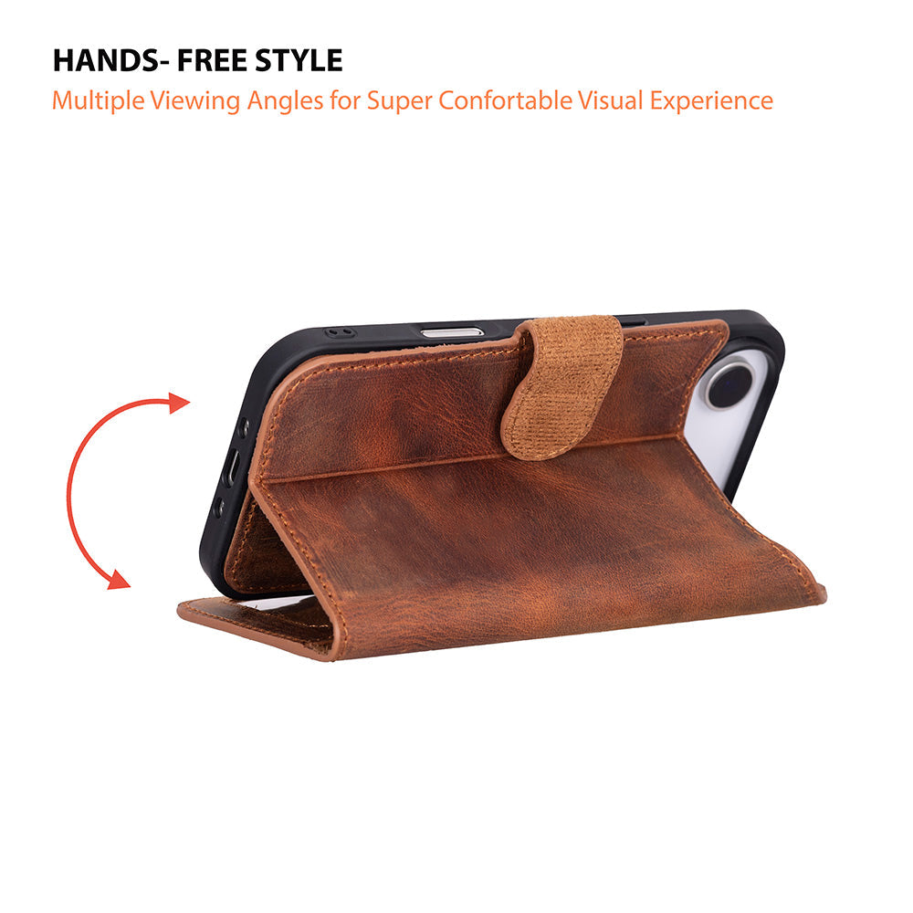 iPhone 17 Air Magic Wallet Echtleder Geldbörsenhülle (Rot, Schwarz, Tan, Rosa, Grau, Blau, Braun,)
