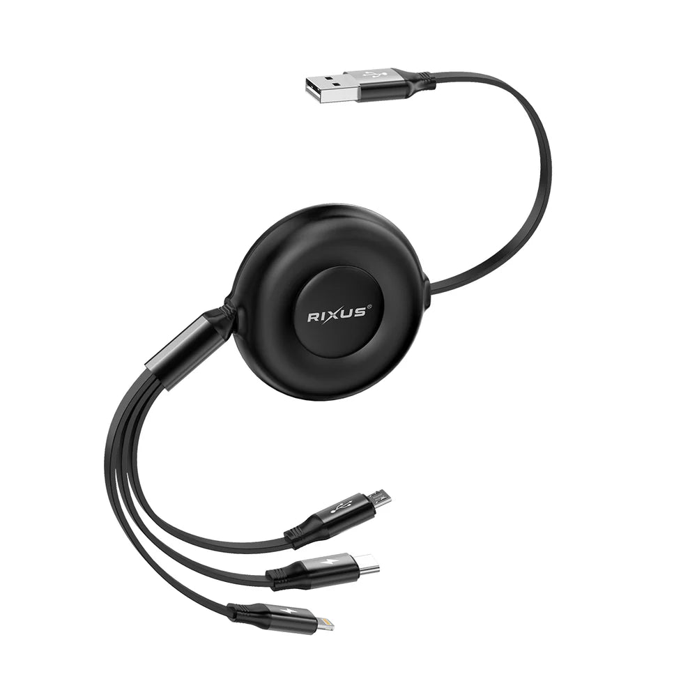 Rixus RXUC25 3-in-1 Ausziehbares Schnellladekabel – Schwarz (1,1 m)