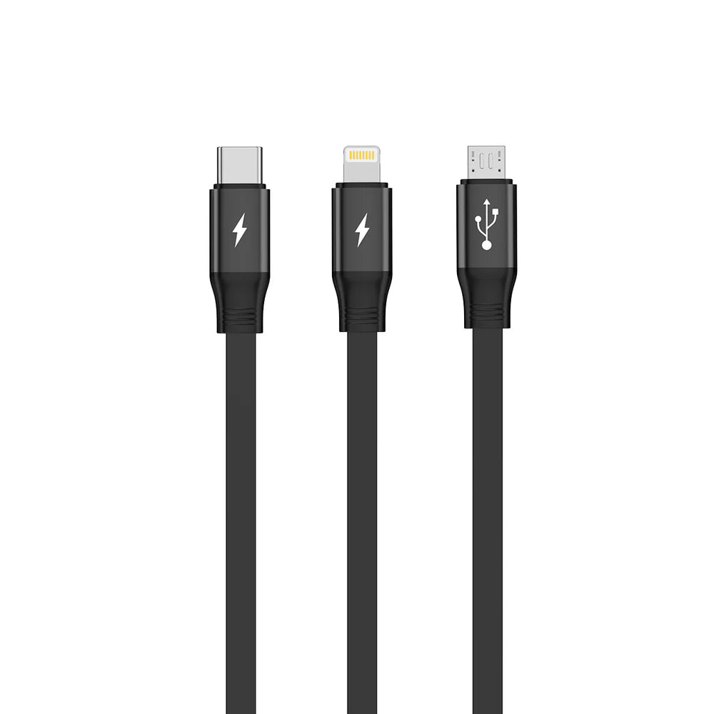 Rixus RXUC25 3-in-1 Ausziehbares Schnellladekabel – Schwarz (1,1 m)