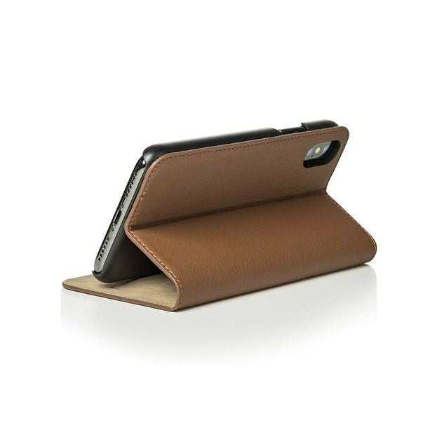 Mike Galeli - iPhone Xs / X Echtleder Book Case Tasche Flip Cover - Braun