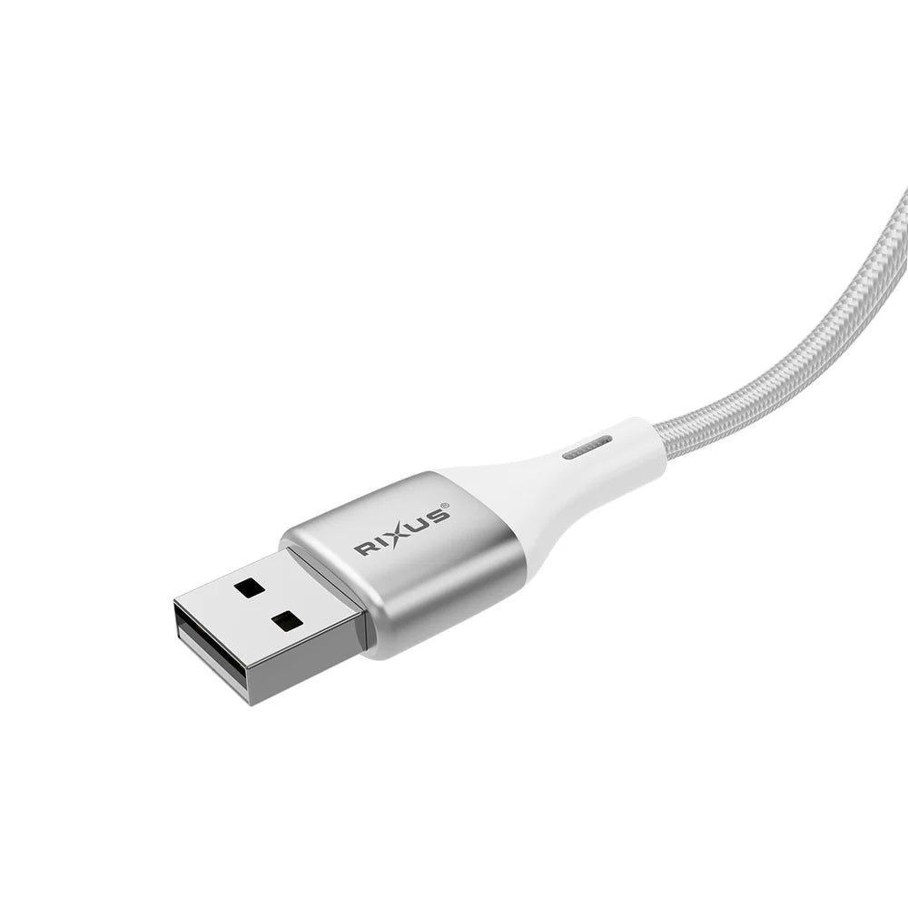 Rixus RXUC29AL Geflochtenes USB-A zu Lightning Ladekabel mit LED-Anzeige – 1 Meter Weiß