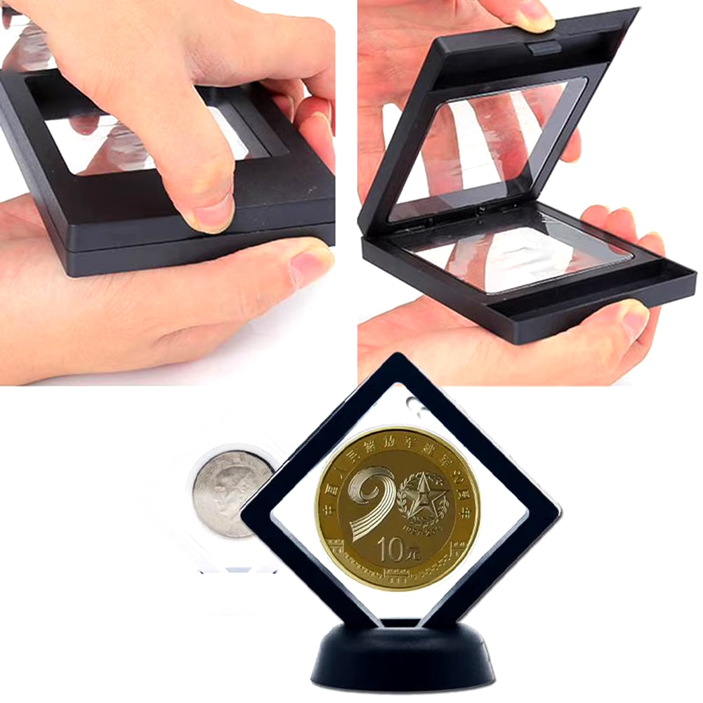 5PCS Display Box 3D Floating Frame Holder Stand Box Clear Jewelry Ring Coin Display Holder Case Floating Frame Display Holder