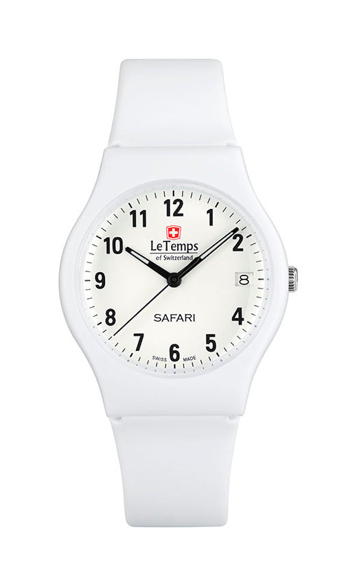Safari Unisex Unisex Uhr mit weißem Kunststoffarmband – 30m wasserdicht