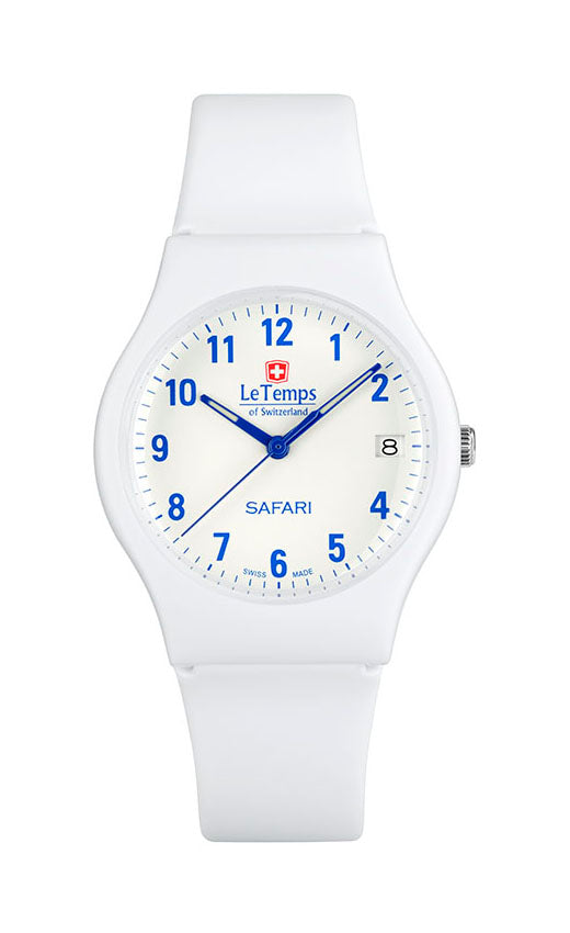Safari Unisex Unisex Uhr mit weißem Kunststoffarmband – 30m wasserdicht