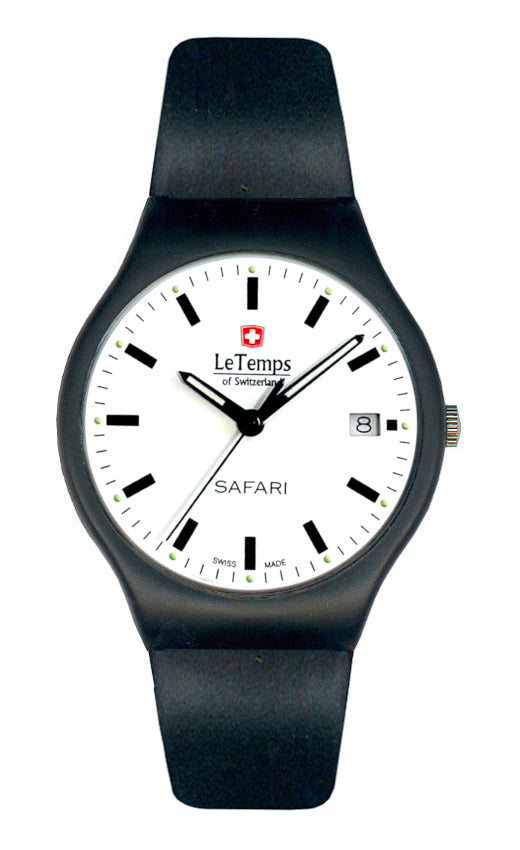 Safari Herren Herrenuhr mit schwarzem Kunststoffarmband – 30m wasserdicht