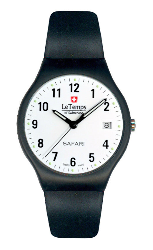 Safari Herren Herrenuhr mit schwarzem Kunststoffarmband – 30m wasserdicht