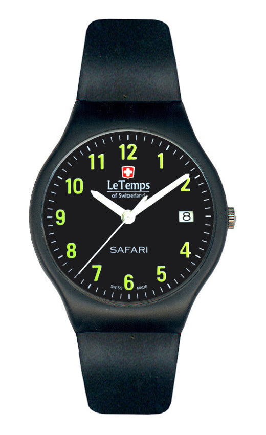 Safari Herren Herrenuhr mit schwarzem Kunststoffarmband – 30m wasserdicht