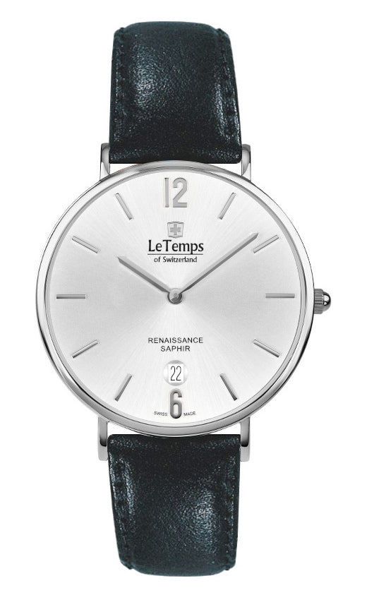 Renaissance Unisex Uhr mit schwarzem Lederarmband – Saphirglas
