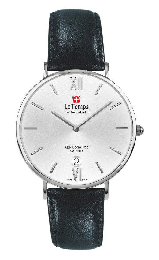 Renaissance Unisex Uhr mit schwarzem Lederarmband – Saphirglas
