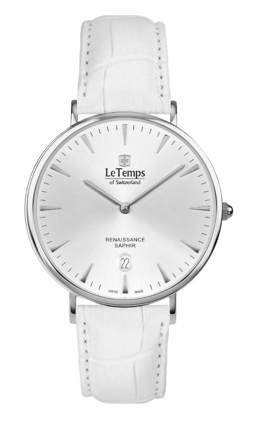 Renaissance Unisex Uhr mit weißem Lederarmband – Saphirglas