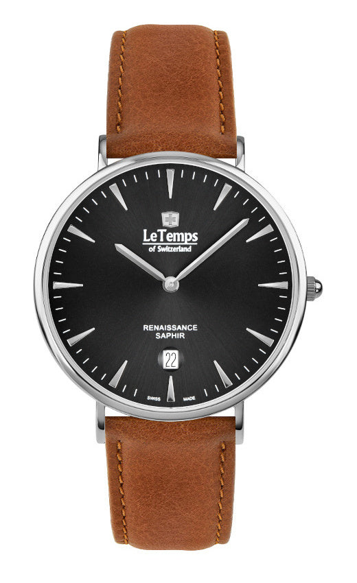 Renaissance Unisex Uhr mit braunem Lederarmband – Saphirglas