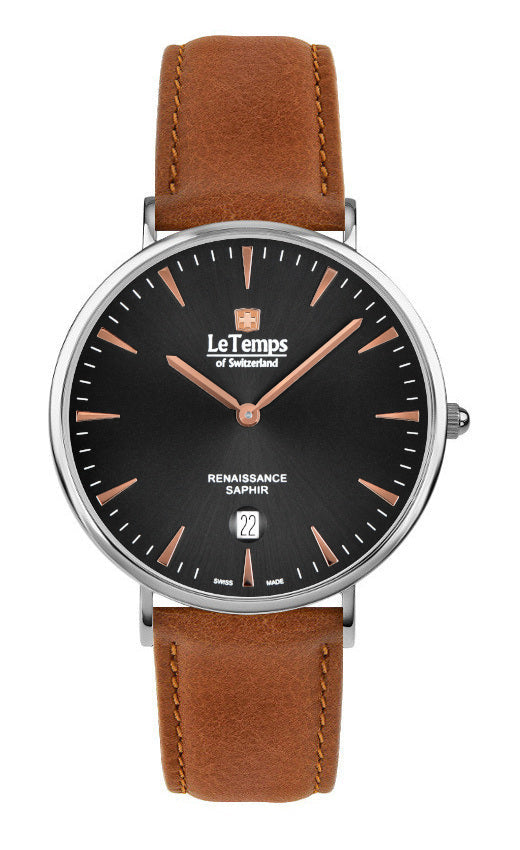Renaissance Unisex Uhr mit braunem Lederarmband – Saphirglas