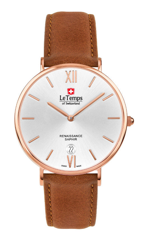 Renaissance Unisex Uhr mit braunem Lederarmband – Saphirglas