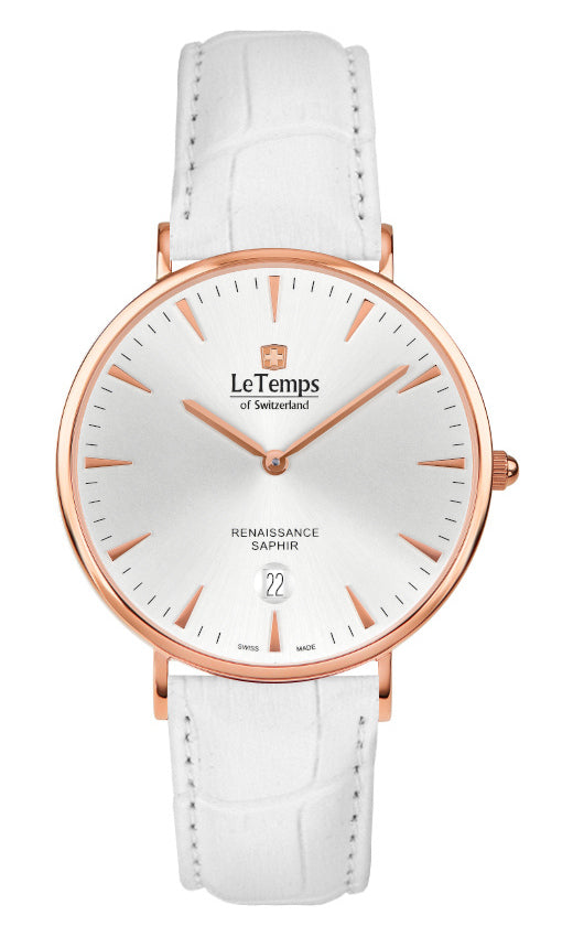 Renaissance Unisex Uhr mit weißem Lederarmband – Saphirglas