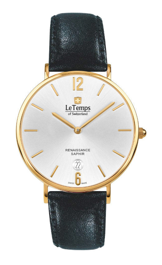 Renaissance Unisex Uhr mit schwarzem Lederarmband – Saphirglas