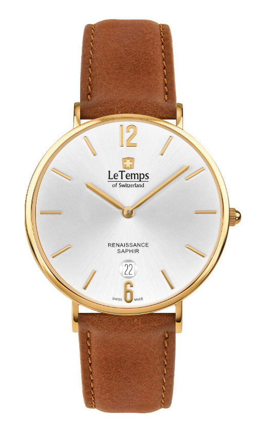 Renaissance Unisex Uhr mit braunem Lederarmband – Saphirglas