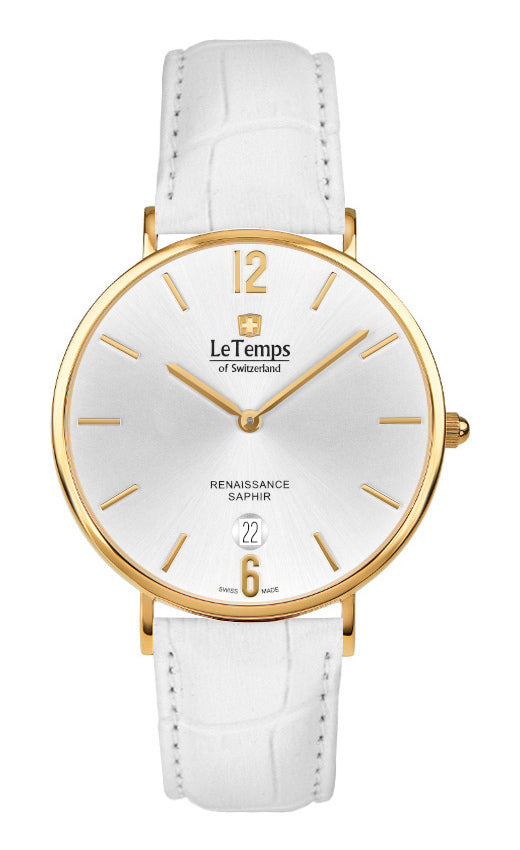Renaissance Unisex Uhr mit weißem Lederarmband – Saphirglas