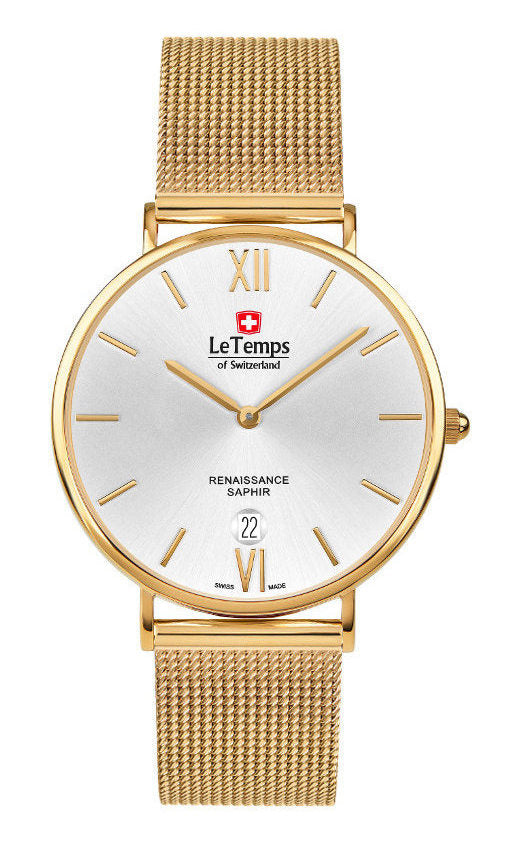 Renaissance Unisex Uhr mit vergoldetem Milanaisearmband – Saphirglas