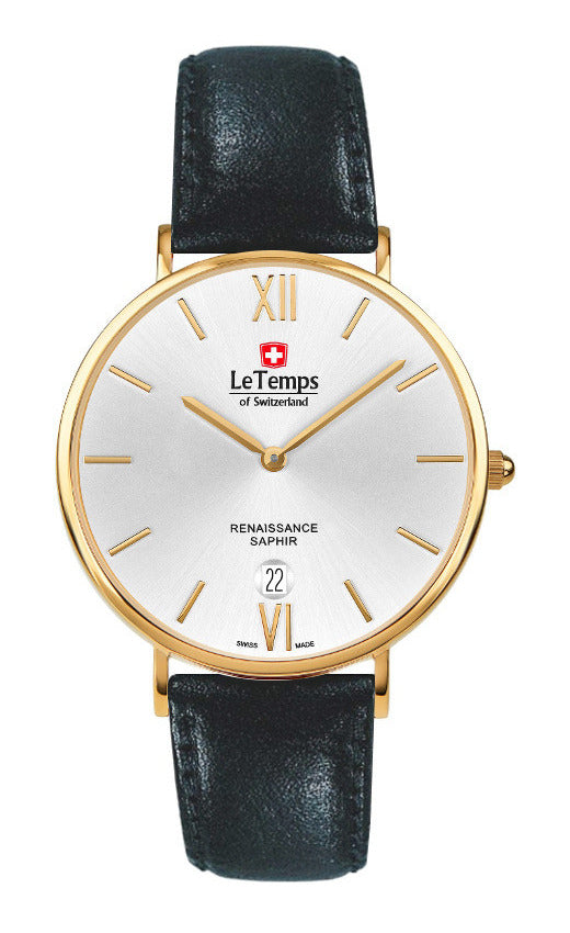 Renaissance Unisex Uhr mit schwarzem Lederarmband – Saphirglas