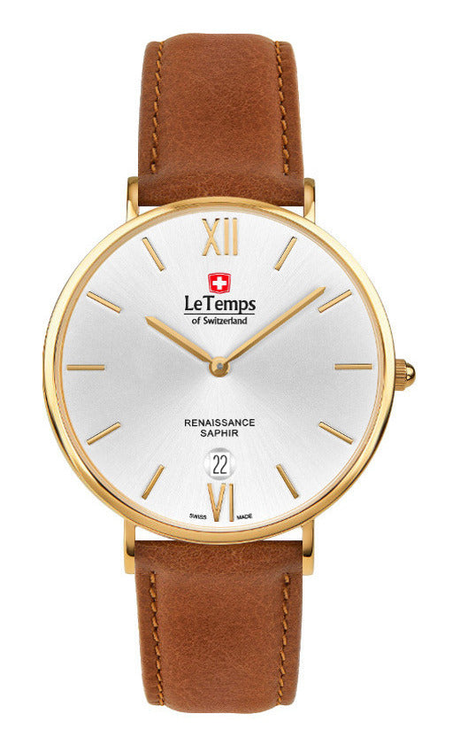 Renaissance Unisex Uhr mit braunem Lederarmband – Saphirglas
