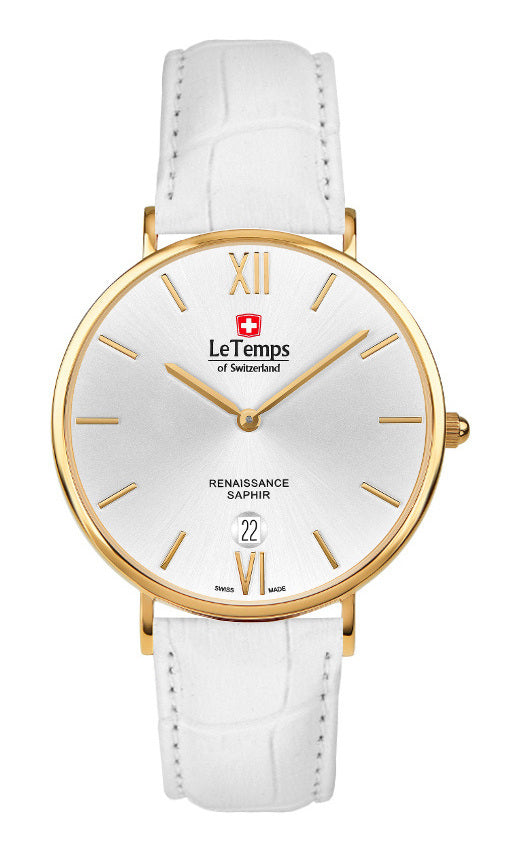 Renaissance Unisex Uhr mit weißem Lederarmband – Saphirglas
