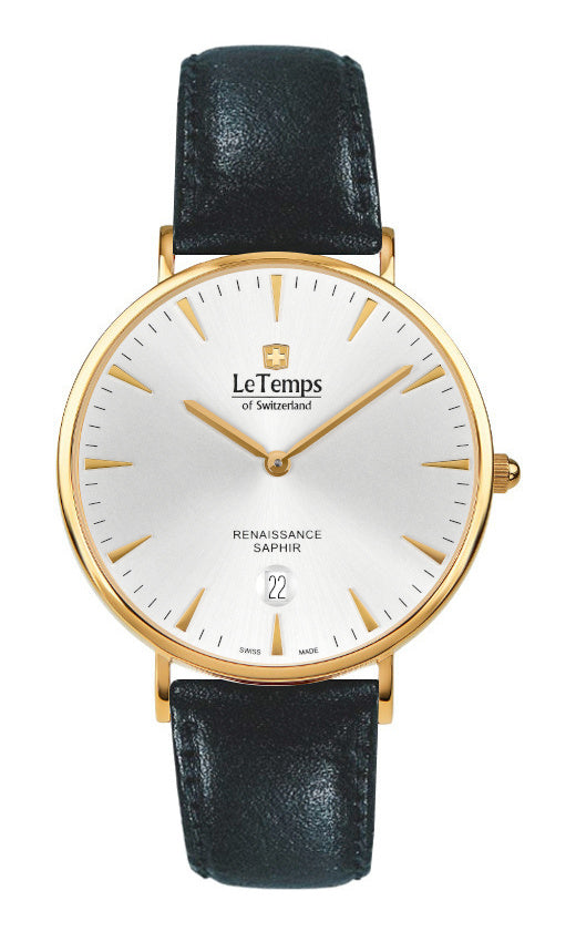 Renaissance Unisex Uhr mit schwarzem Lederarmband – Saphirglas