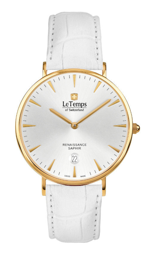 Renaissance Unisex Uhr mit weißem Lederarmband – Saphirglas