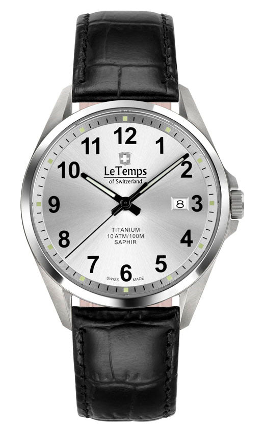 Titanium Gent Herrenuhr mit schwarzem Lederarmband – Saphirglas