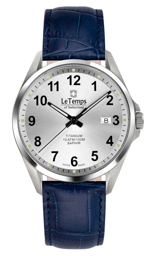 Titanium Gent Herrenuhr mit dunkelblauem Lederarmband – Saphirglas