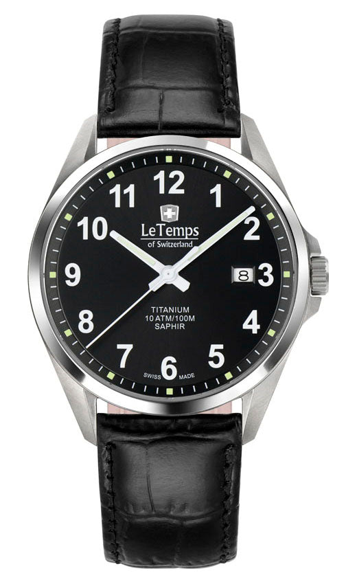 Titanium Gent Herrenuhr mit schwarzem Lederarmband – Saphirglas