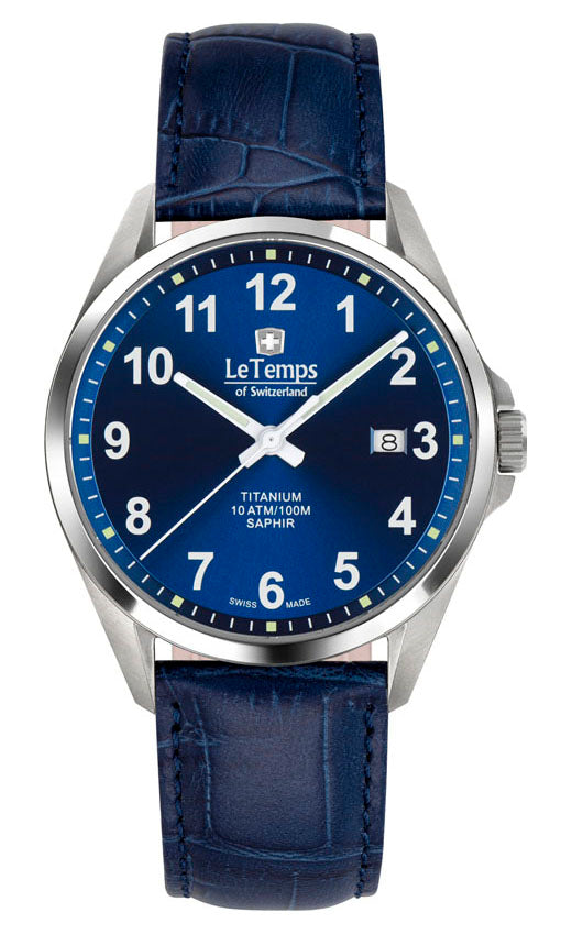 Titanium Gent Herrenuhr mit dunkelblauem Lederarmband – Saphirglas