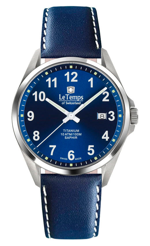 Titanium Gent Herrenuhr mit dunkelblauem Lederarmband – Saphirglas