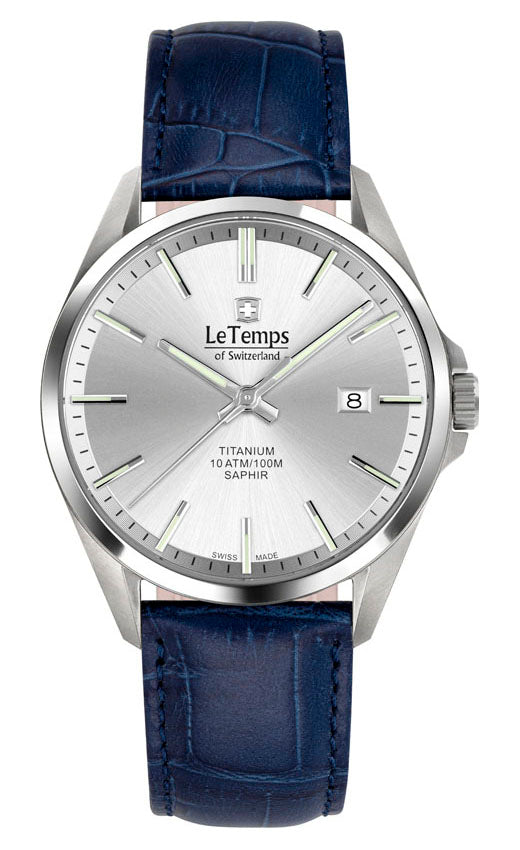 Titanium Gent Herrenuhr mit dunkelblauem Lederarmband – Saphirglas