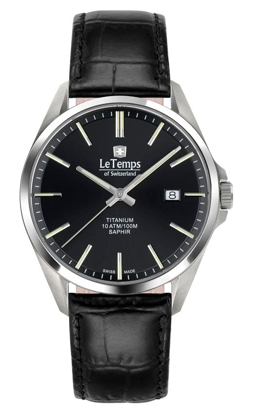 Titanium Gent Herrenuhr mit schwarzem Lederarmband – Saphirglas