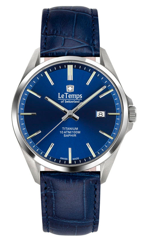 Titanium Gent Herrenuhr mit dunkelblauem Lederarmband – Saphirglas