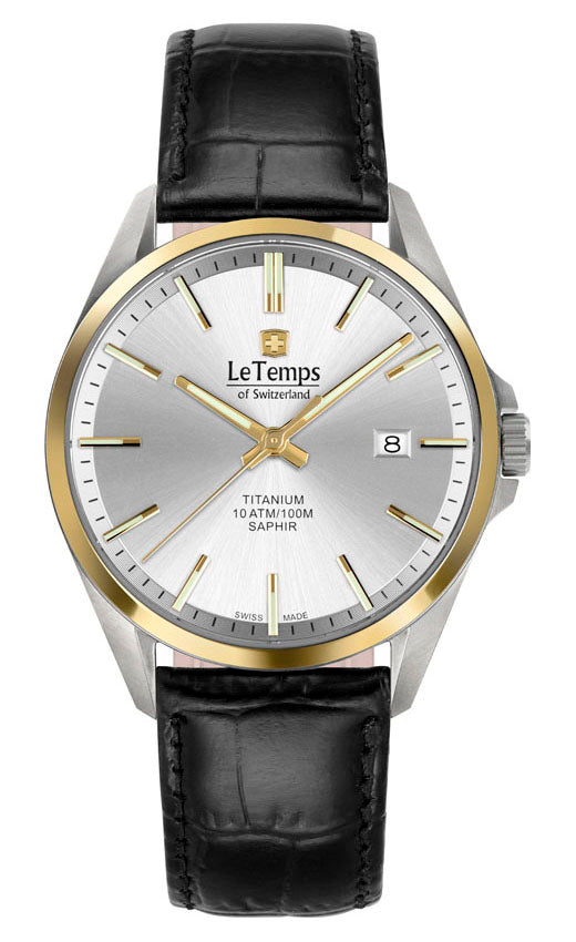Titanium Gent Herrenuhr mit schwarzem Lederarmband – Saphirglas