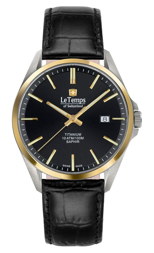 Titanium Gent Herrenuhr mit schwarzem Lederarmband – Saphirglas