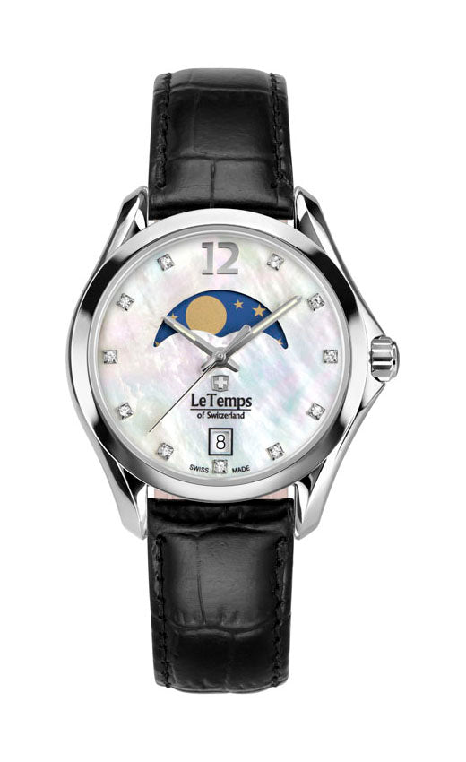 Sport Elegance Lady 33 Damenuhr mit schwarzem Lederarmband – Saphirglas