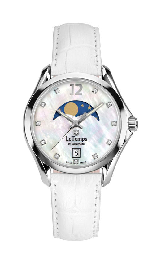 Sport Elegance Lady 33 Damenuhr mit weißem Lederarmband – Saphirglas
