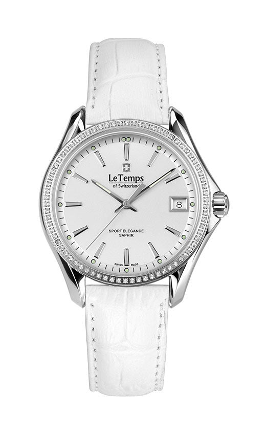 Sport Elegance Lady 33 Damenuhr mit weißem Lederarmband – Saphirglas